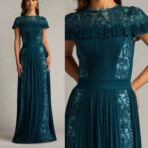 NWT Tadashi Shoji Althea Sequin Embroidered Gown Dress CHK25162L Tea leaf size 6